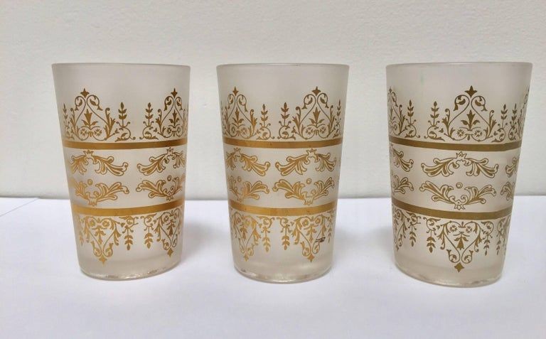 Set of Six Moorish White Frosted and Gold Glasses