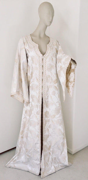 Moroccan Caftan White Ivory and Gold Brocade Kaftan