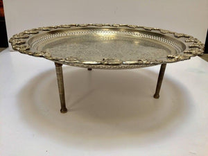 Moroccan Polished Round Footed Silvered Tray Table