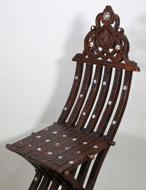 Moorish 19th Century Middle Eastern Inlaid Folding Chair