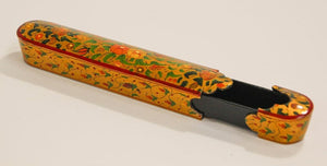 Persian Lacquer Pen Box Hand Painted with Floral and Gilt Design