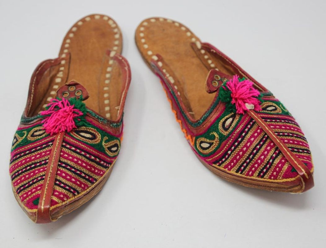 Handcrafted Moorish Leather Ethnic Turkish Gold Embroidered Shoes