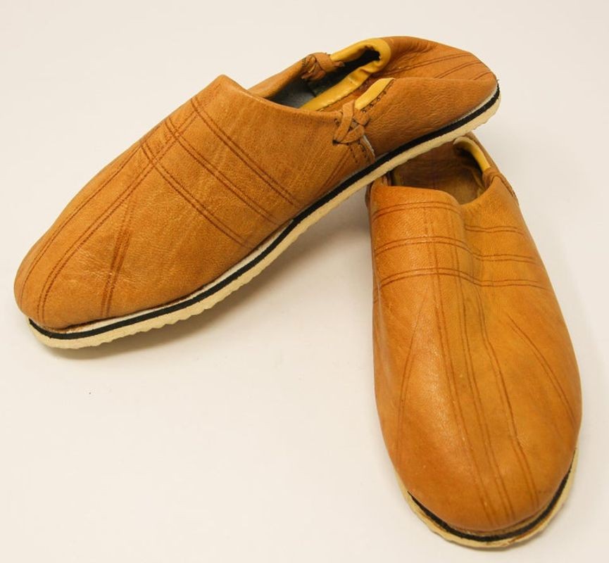 Moroccan Hand Tooled Yellow Leather Slippers Ethnic Shoes