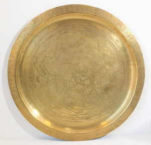 Moroccan Antique Large Polished Round Brass Tray Platter 36 Inc.