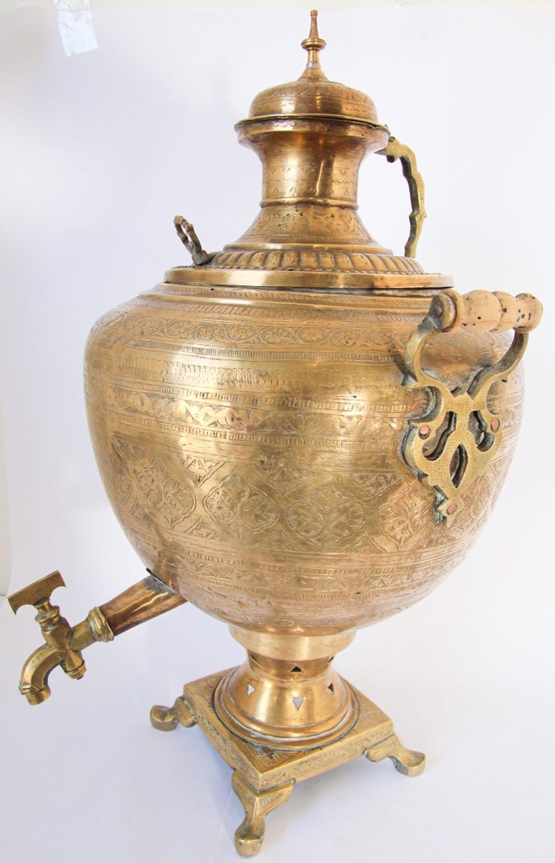 19th Century Handcrafted Mughal Brass Samovar in Moorish Style