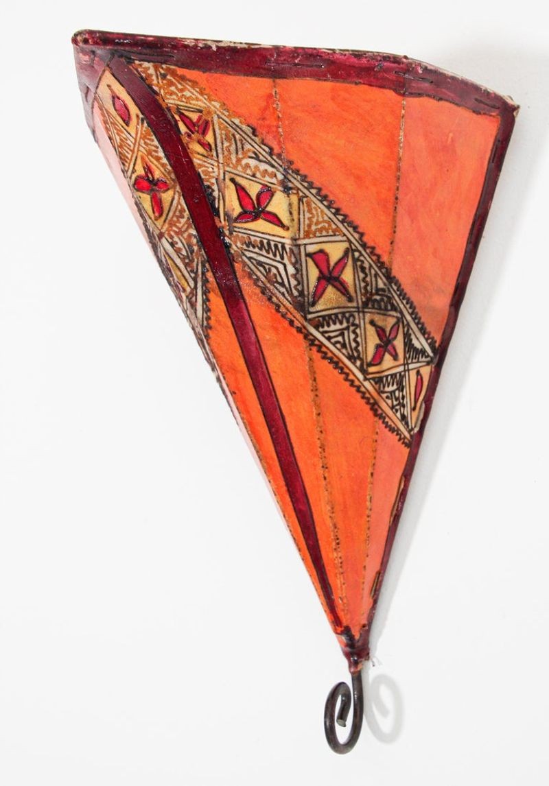 Moroccan Parchment Handpainted Folk Art Wall Sconce