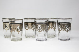 Six Clear and Silver Overlay Shot Glasses