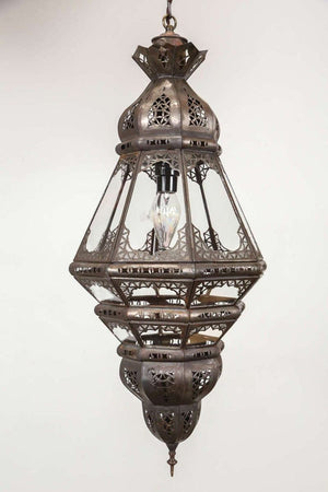 Moroccan Moorish Filigree Metal and Clear Glass Lantern