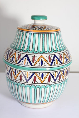 Handcrafted Ceramic Glazed Covered Jar in Fez Morocco