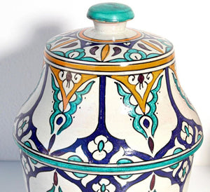Moorish Ceramic Glazed Covered Jars Handcrafted in Fez Morocco