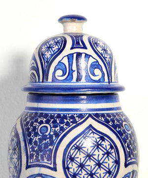 Moroccan Moorish Ceramic Blue and White Jar from Fez