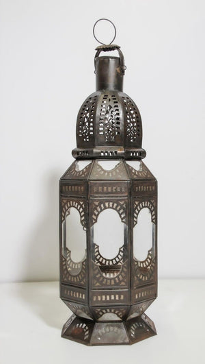 Moroccan Metal and Clear Glass Candle Lantern