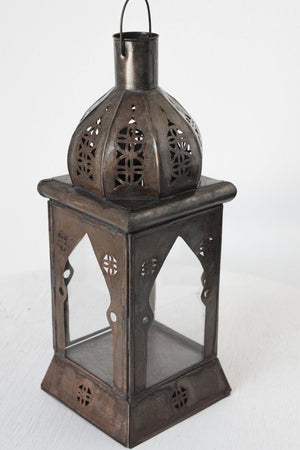 Moroccan Square Tole and Clear Glass Candle Lantern