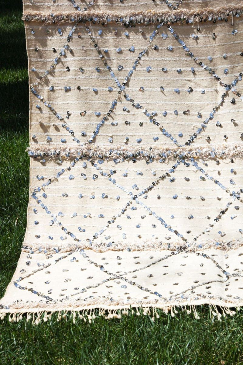 1960s Large Vintage Moroccan Wedding Berber Blanket Throw with Sequins