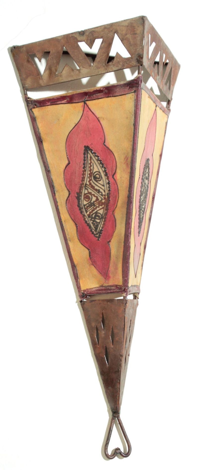 Vintage Handpainted Moroccan Folk Art Parchment Wall Sconce - 2