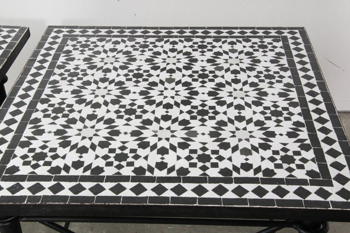 Moroccan Fez Mosaic Tile Coffee Table in Black and White