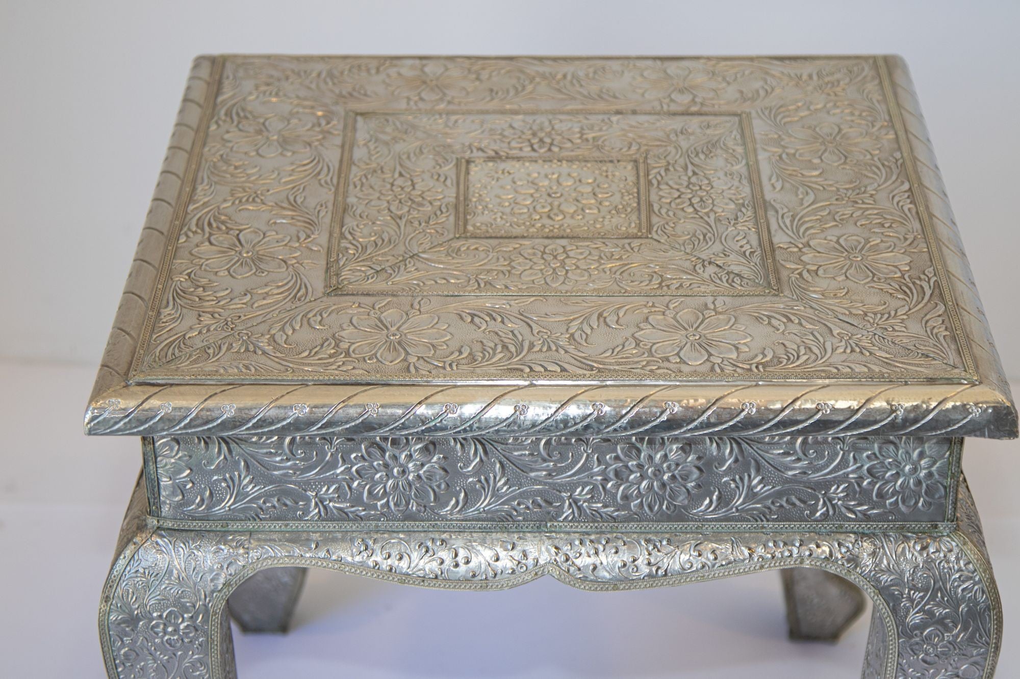 1950 Anglo-Indian Silver Wrapped Clad Side Low Table