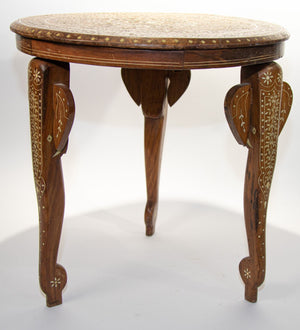 19th c, Anglo Indian Mughal Teak Inlaid Round Side Table