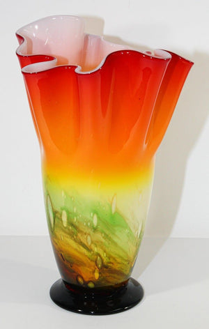 Murano Orange Footed Vase Freeform Handkerchief Art Glass