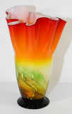 Murano Orange Footed Vase Freeform Handkerchief Art Glass