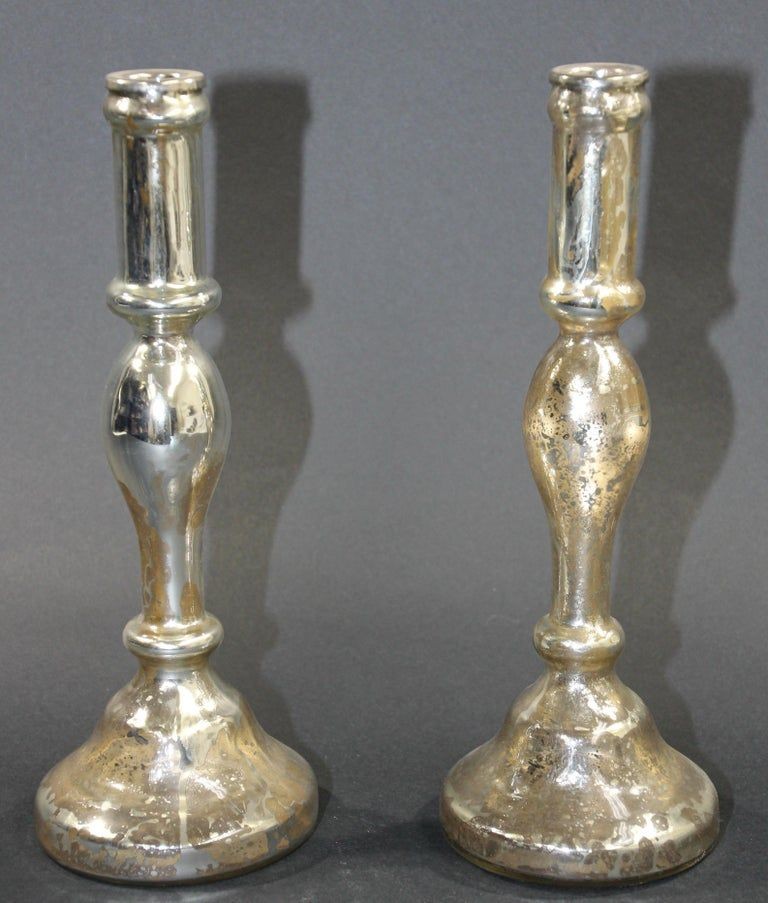 Silvered Mercury Glass Candlesticks, British Colonial Style, 1999