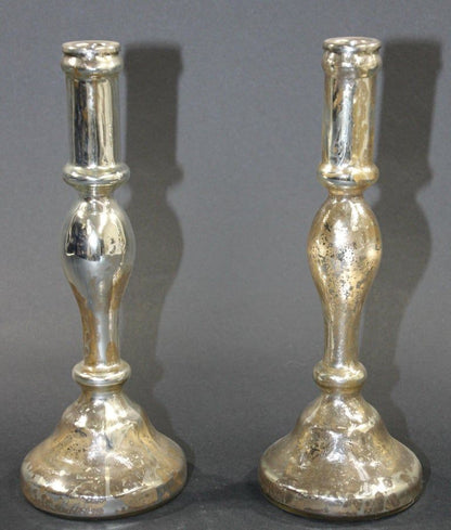 Silvered Mercury Glass Candlesticks, British Colonial Style, 1999