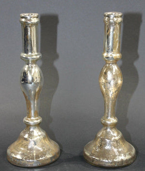 Pair of Mercury Glass Silvered Candlesticks