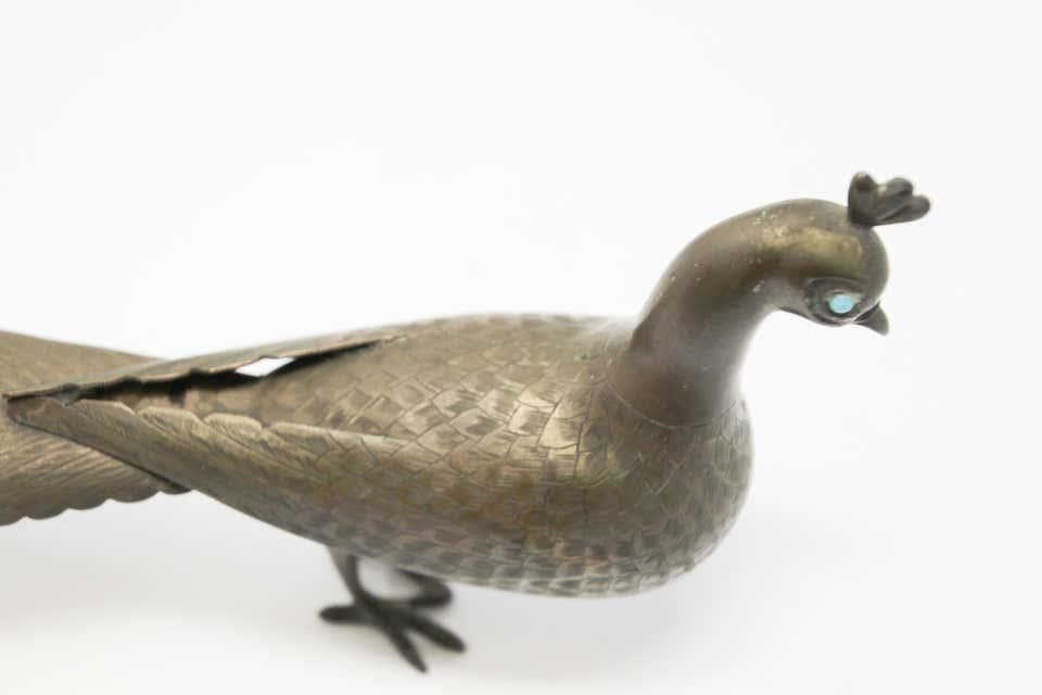Islamic Qajar Style Damascene Metal Vintage Peacock Figurine, India