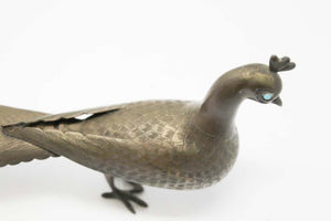 Islamic Qajar Style Damascene Metal Vintage Peacock Figurine, India