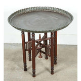 Turkish Tin Copper Tray Table on Wooden Folding Stand