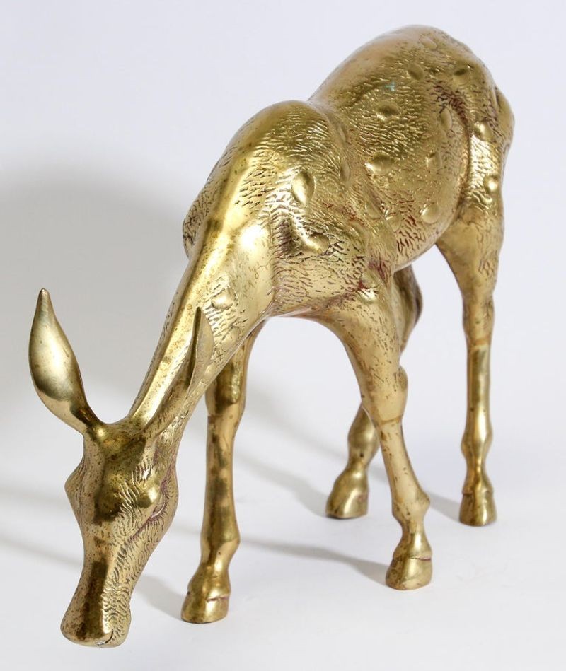 Hollywood Regency Cast Brass Standing Doe Sculpture, 1960s