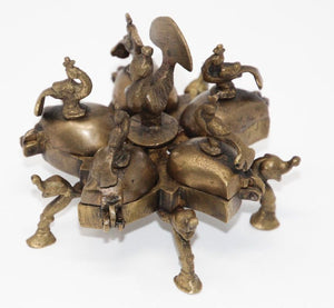 Antique Hindu Brass Box with Peacocks and Elephants