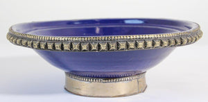 Cobalt Blue Moroccan Ceramic Bowl with Silver Overlay