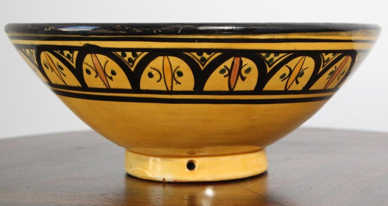 Vintage Moroccan Handcrafted Ceramic Yellow Bowl