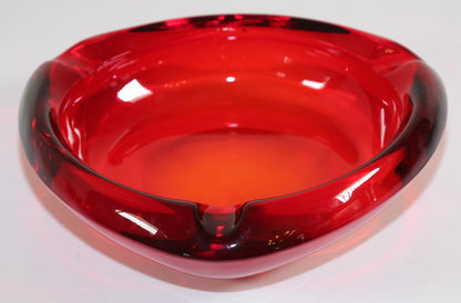Vintage Mid-Century Glass Ashtray Ruby Red Triangular