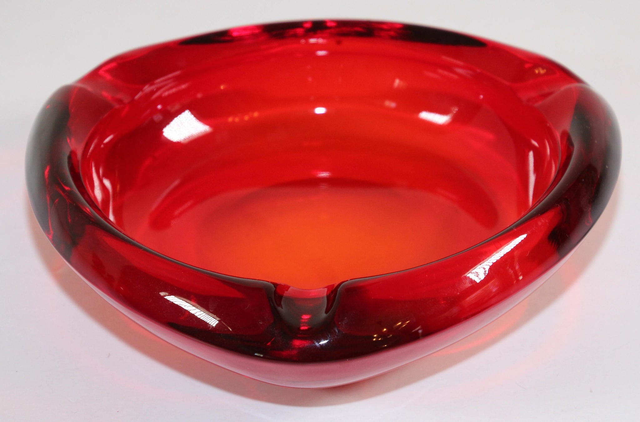 Vintage Mid-Century Glass Ashtray Ruby Red Triangular