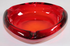 Vintage Mid-Century Glass Ashtray Ruby Red Triangular