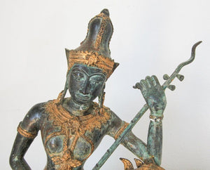 Asian Thai Gilt Vintage Bronze Statue of a Prince Playing Music