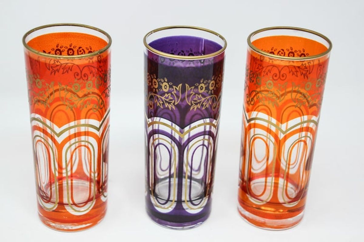 Set of Three Glass Candleholder Vases with Moorish Alhambra Design