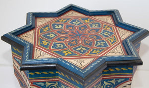 Moroccan Side Table Hand Painted Wood in Moorish Style 1960s