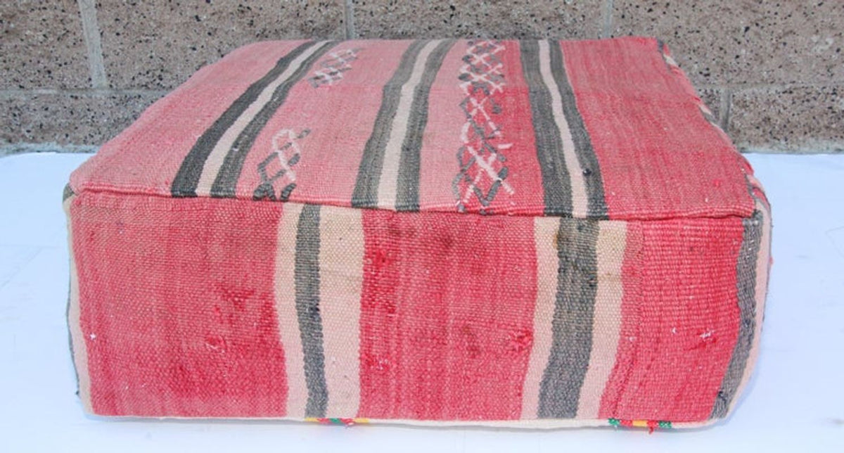 Vintage Moroccan Floor Pillow Seat Cushion Made from a Berber Old Rug