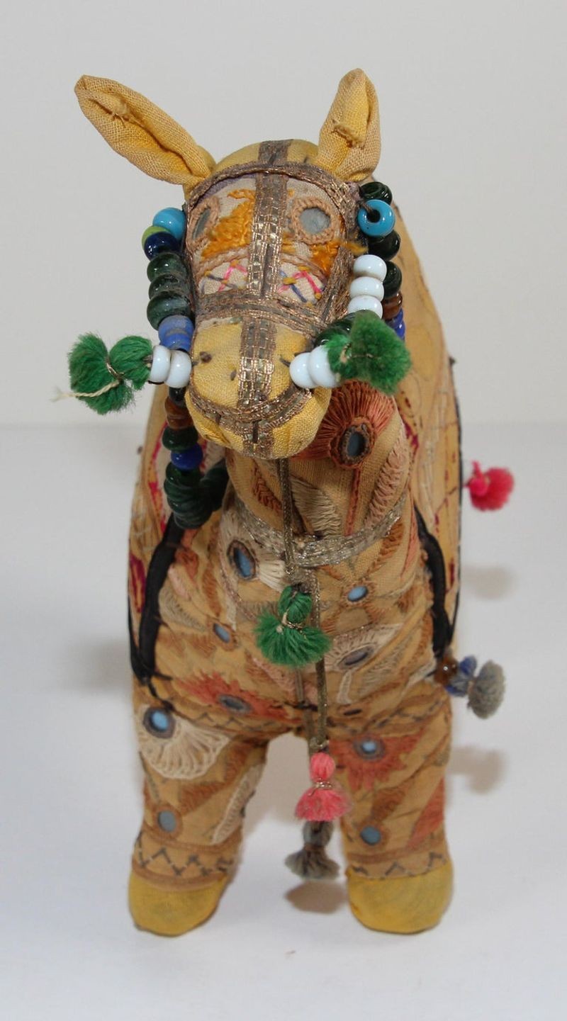 Handcrafted Vintage Stuffed Raj Cotton Embroidered Camel Toy, India, 1950