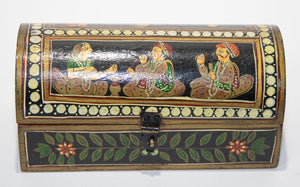 Indian Wood Pen Box with Hand Painted Figural Scenes