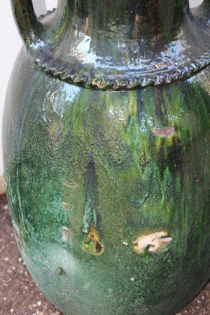 Moroccan Vintage Tamgroute Green Olive Jar with Handles