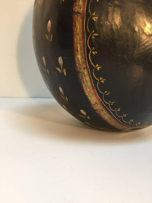 Metal Mughal Style Black Hand-Painted Water Jug Vase Rajasthan India