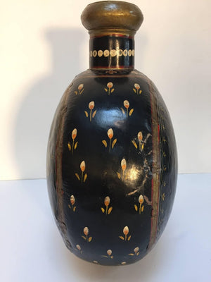 Metal Mughal Style Black Hand-Painted Water Jug Vase Rajasthan India