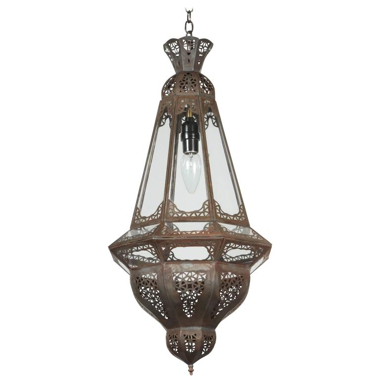 Moroccan Moorish Clear Glass Metal Pendant