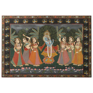 Large Pichhavai Painting of Krishna with Female Gopis Dancing