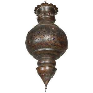 Moroccan Bronze Patina Chandelier, Hand-Hammered Moorish Design, 1940