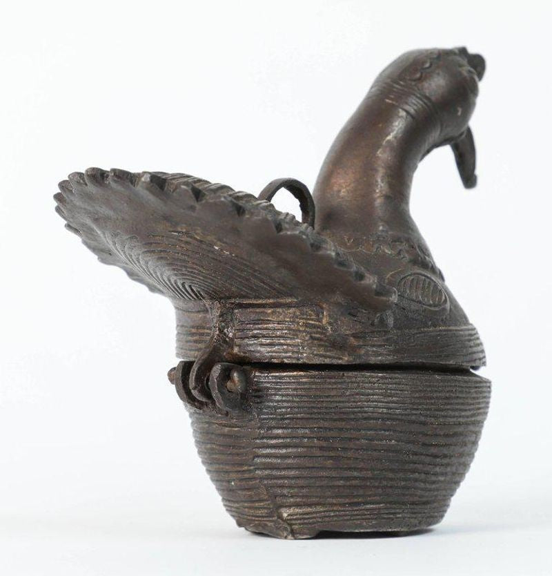 Peacock Sculpture Patinated Bronze Box Islamic Art Mughal India